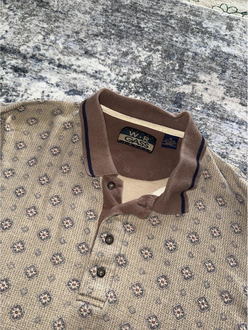 W.R. Gass Classics Polo Shirt Mens 3XL Brown Geometric Print Vintage 100% Cotton